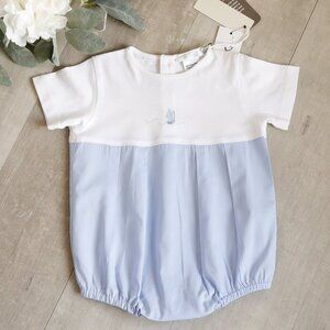 Baby's 100% Cotton Blue & White Romper Creeper Sailboat Embroidery  Boutique NWT